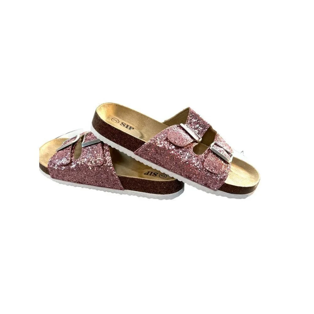 Sip Girls Slide on Sandals Pink Glitter Size 2